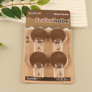 Factory Supply 4 Pack Wood Grain Sticky Hooks Strong Adhesive Hooks