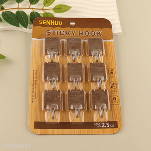 Hot Selling 9 Pack Wood Grain Plastic Utility Hooks Adhesive Hooks