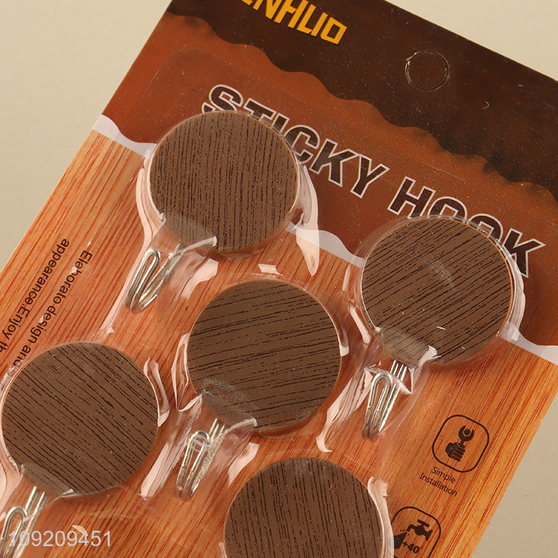 Online Wholesale 5 Pack Wood Grain Adhesive Hooks Stick Wall Hooks