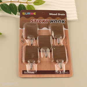 New Arrival 5 Pack Wood Grain Adhesive Hooks Sticky Hooks for Hanging