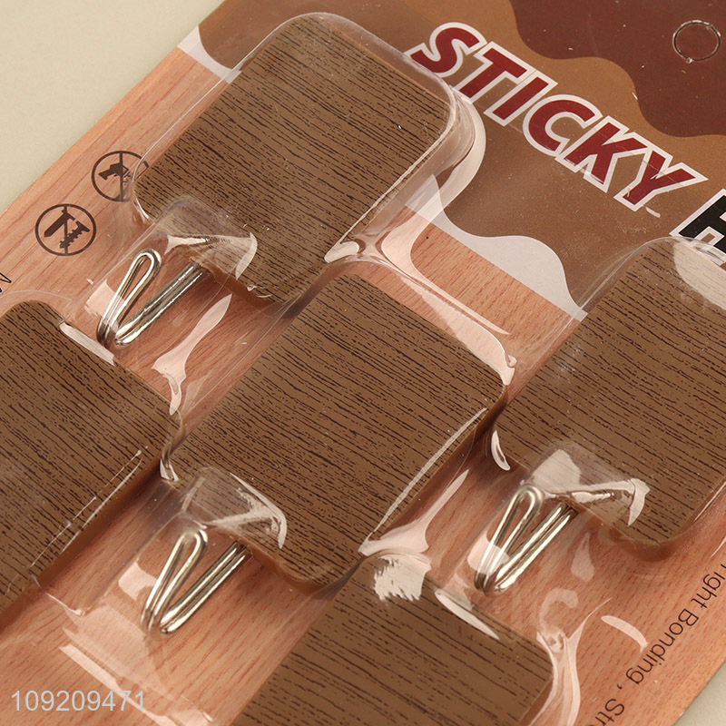 New Arrival 5 Pack Wood Grain Adhesive Hooks Sticky Hooks for Hanging