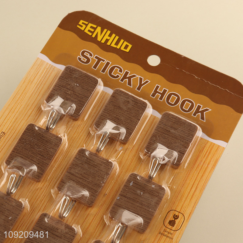 Hot Selling 9 Pack Wood Grain Plastic Utility Hooks Adhesive Hooks