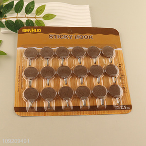 New Product 18 Pack Wood Grain Adhesive Hooks Wall Hanging Hooks