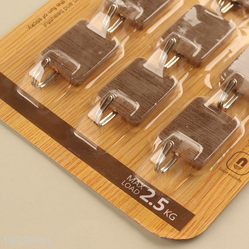 Hot Selling 9 Pack Wood Grain Plastic Utility Hooks Adhesive Hooks