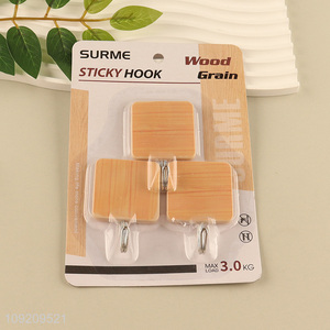 China Imports 3 Pack Wood Grain Adhesive Hooks Plastic Wall Hooks