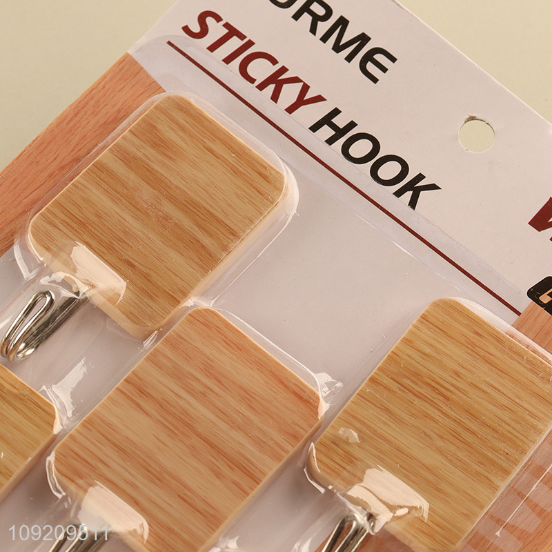 Factory Price 5 Pack Wood Grain Wall Hanging Hooks Adhesive Hooks