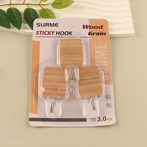Factory Supply 3 Pack Wood Grain Adhesive Wall Hooks Utility Hooks