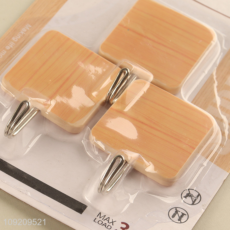 China Imports 3 Pack Wood Grain Adhesive Hooks Plastic Wall Hooks