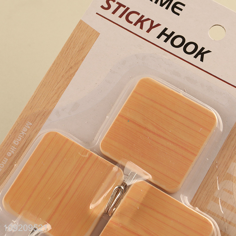 China Imports 3 Pack Wood Grain Adhesive Hooks Plastic Wall Hooks