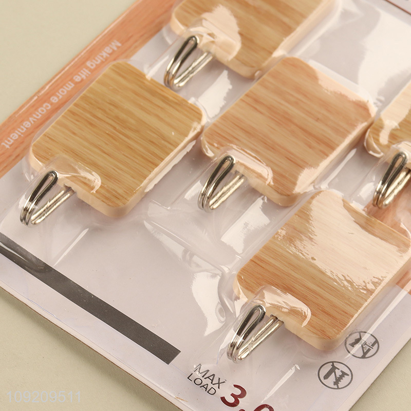 Factory Price 5 Pack Wood Grain Wall Hanging Hooks Adhesive Hooks