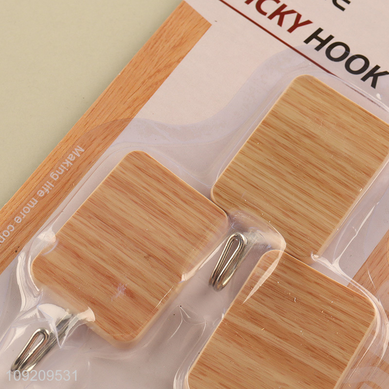 Factory Supply 3 Pack Wood Grain Adhesive Wall Hooks Utility Hooks