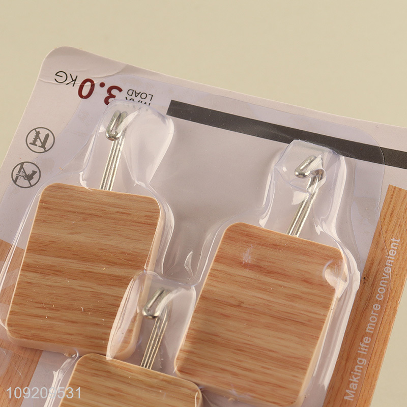 Factory Supply 3 Pack Wood Grain Adhesive Wall Hooks Utility Hooks