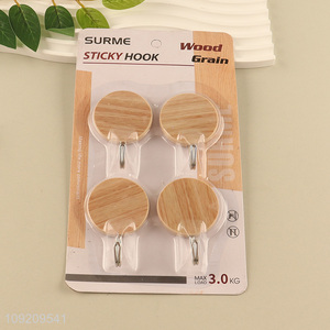 Popular Product 4 Pack Wood Grain Adhesive Wall Hooks for Bathroom
