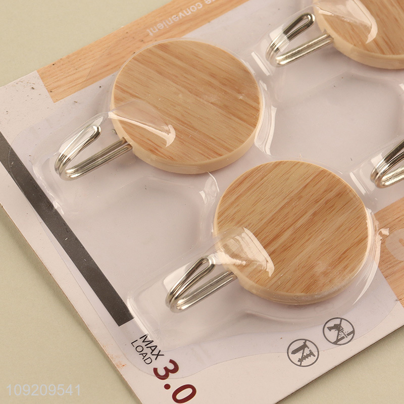 Popular Product 4 Pack Wood Grain Adhesive Wall Hooks for Bathroom