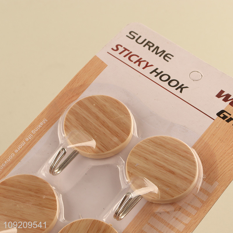 Popular Product 4 Pack Wood Grain Adhesive Wall Hooks for Bathroom