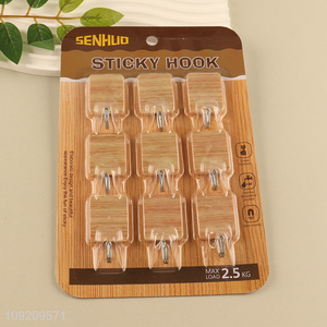 New Arrival 9 Pack Wood Grain Heavy Duty Adhesive Hooks for Kitchen
