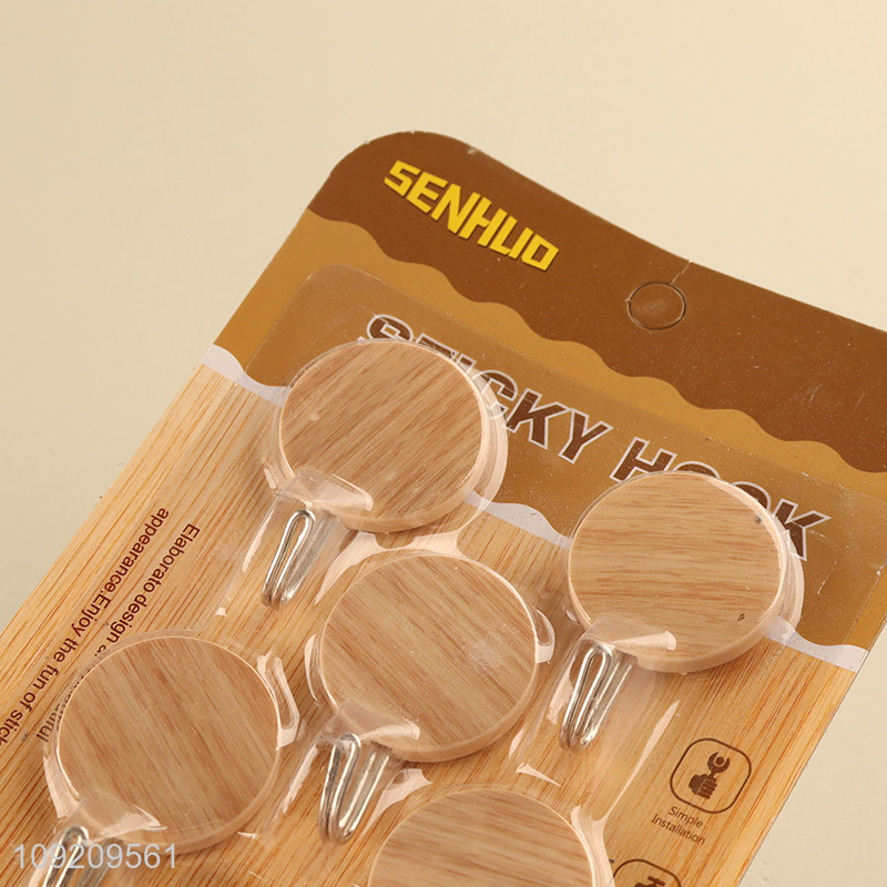 Good Quality 5 Pack Wood Grain Wall Hanging Hooks Utility Hooks