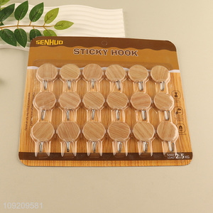 Hot Selling 18 Pack Wood Grain Self Adhesive Hooks Wall Hooks