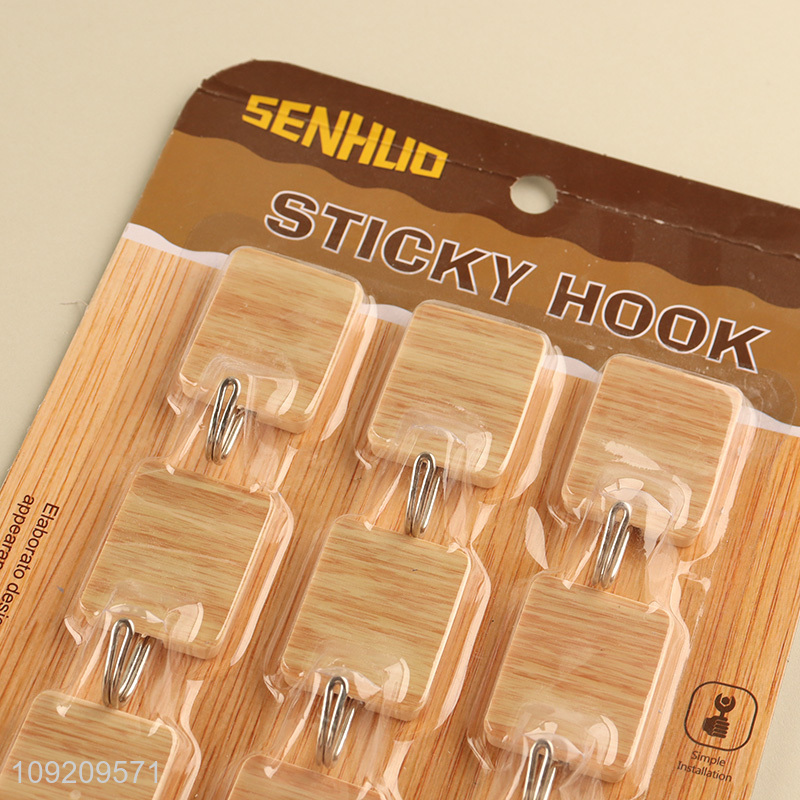 New Arrival 9 Pack Wood Grain Heavy Duty Adhesive Hooks for Kitchen