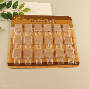 New Product 18 Pack Wood Grain Adhesive Hooks Sticky Wall Hooks