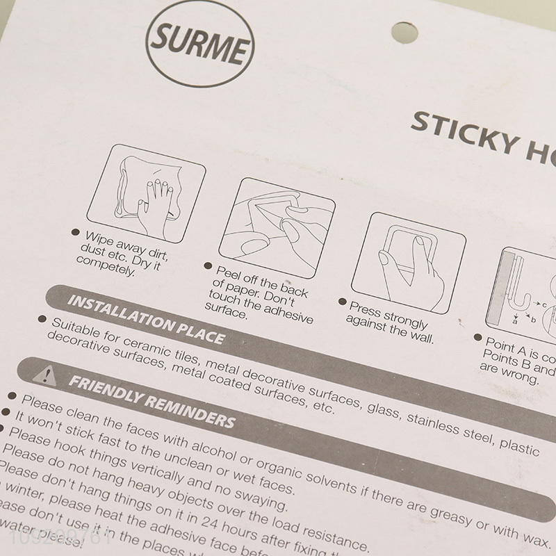 Factory Supply 9 Pack Adhesive Wall Hooks for Bathroom Kitchen Home