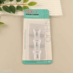 Hot Selling 3 Pack Plastic Wall Hooks Adhesive Hooks Sticky Hooks