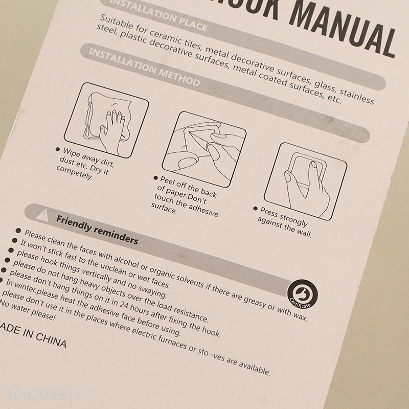 Hot Selling 3 Pack Plastic Wall Hooks Adhesive Hooks Sticky Hooks