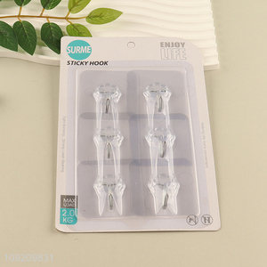 High Quality 6 Pack Clear Wall Hooks Adhesive Towel Hanging Hooks