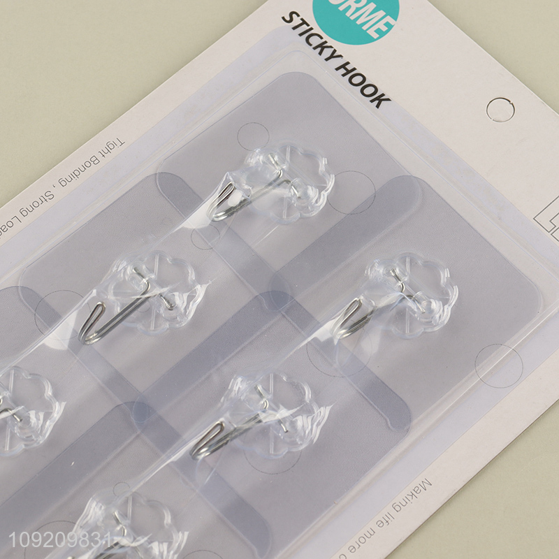 High Quality 6 Pack Clear Wall Hooks Adhesive Towel Hanging Hooks