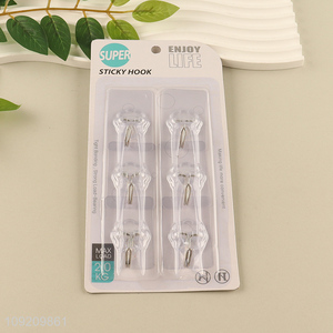 Factory Supply 6 Pack Clear Adhesive Wall Hooks Towel Coat Hangers