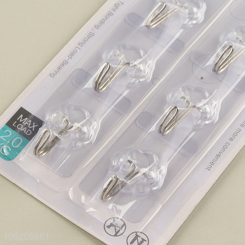 Factory Supply 6 Pack Clear Adhesive Wall Hooks Towel Coat Hangers