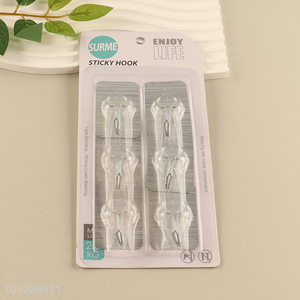 High Quality 6 Pack Clear Wall Hooks Adhesive Hooks Stick Wall Hooks