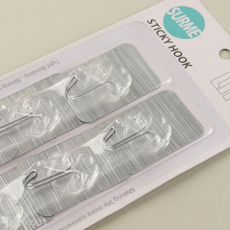 High Quality 6 Pack Clear Wall Hooks Adhesive Hooks Stick Wall Hooks