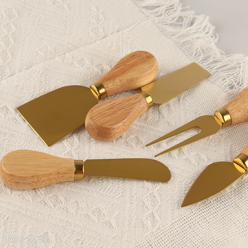 Good Quality 6 Pack Stainless Steel Cheese Knife Set with Wooden Holder