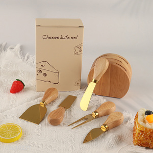 Good Quality 6 Pack Stainless Steel Cheese Knife Set with Wooden Holder