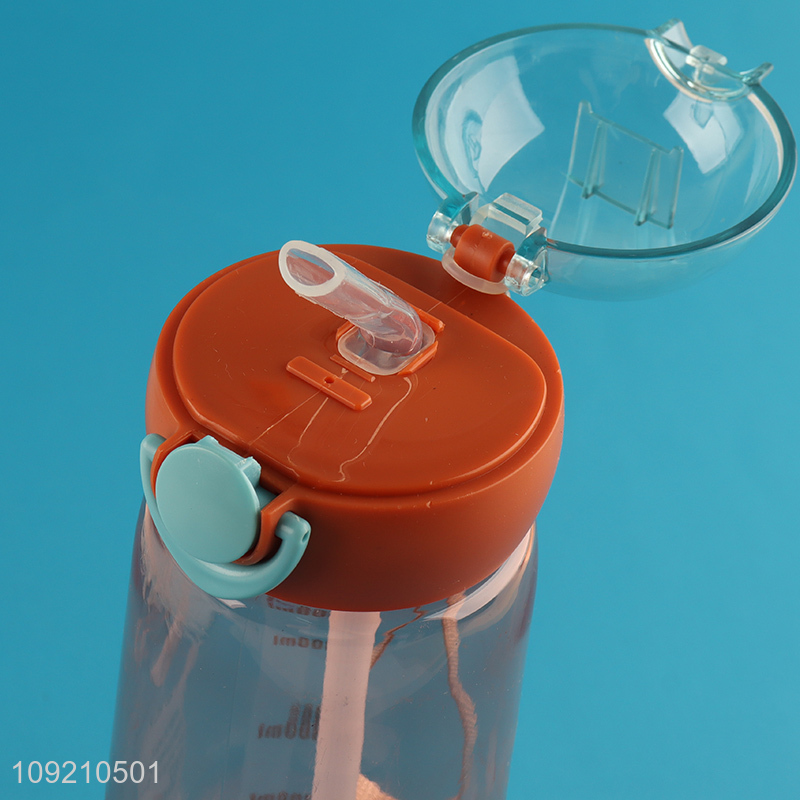 Factory Supply Leakproof Plastic Water Bottle with Straw & Handle