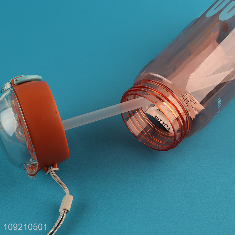 Factory Supply Leakproof Plastic Water Bottle with Straw & Handle