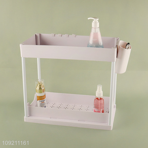 Good Quality 2-Layer Pull-Out Plastic Storage Rack Kitchen Bedroom Organizer