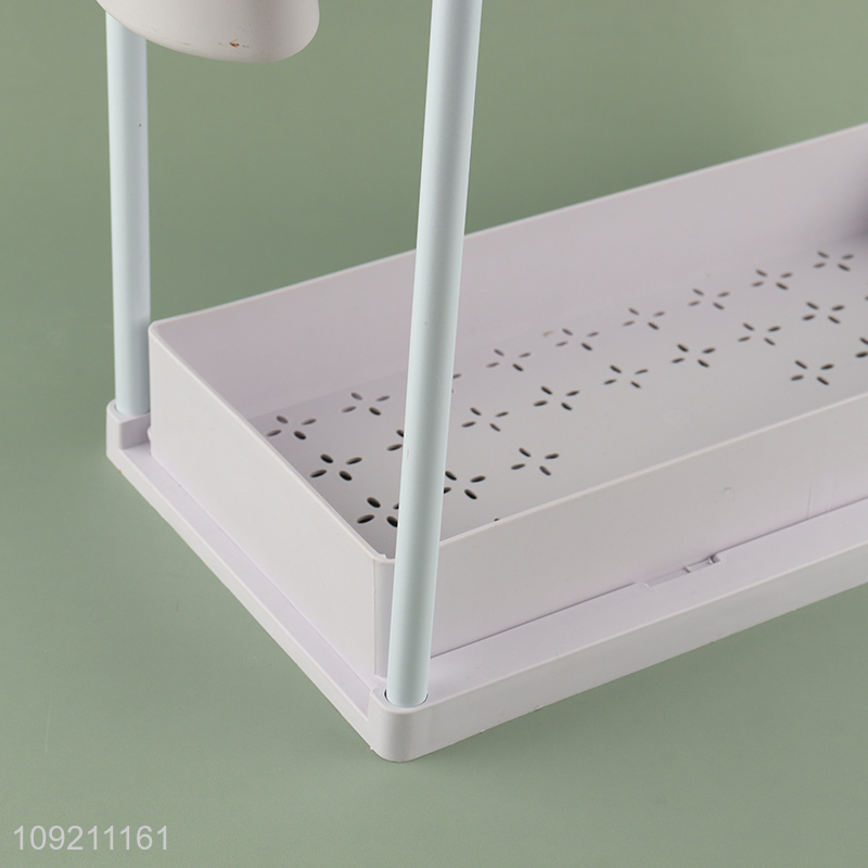 Good Quality 2-Layer Pull-Out Plastic Storage Rack Kitchen Bedroom Organizer