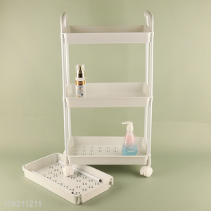 Hot Selling 3-Tier Plastic Rolling Storage Rack Utility Cart for Bathroom Kitchen