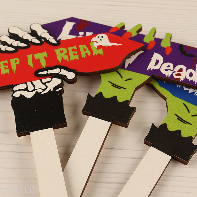 New Product 3 Pieces Halloween Signs Wooden Yard Stakes Outdoor Lawn Decor