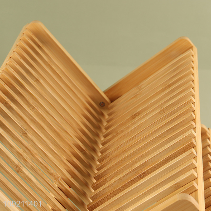 Wholesale 2-Tier Natural Bamboo Dish Drying Rack Foldable Dish Rack