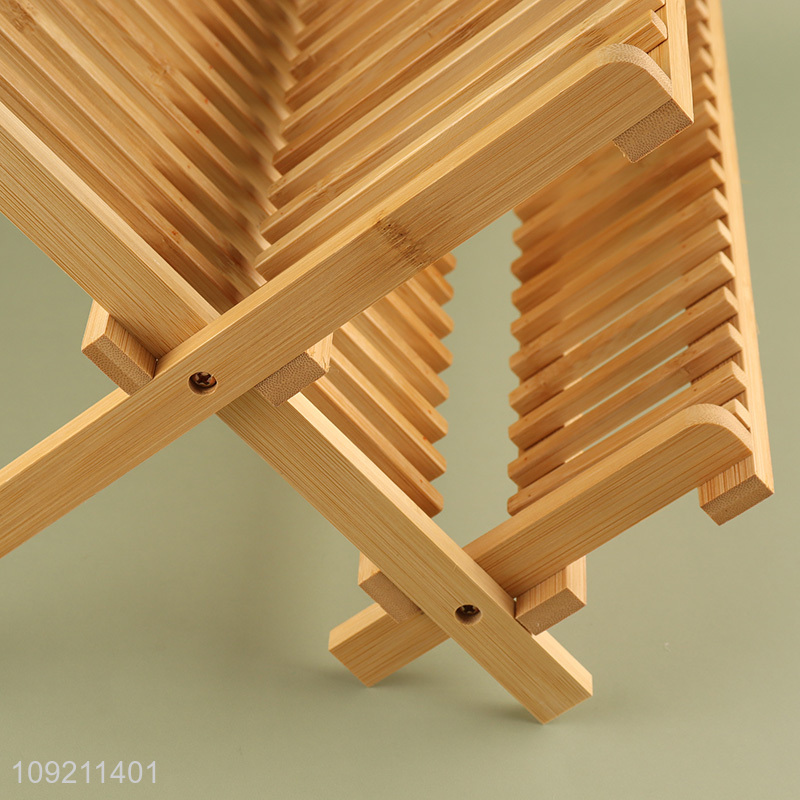 Wholesale 2-Tier Natural Bamboo Dish Drying Rack Foldable Dish Rack