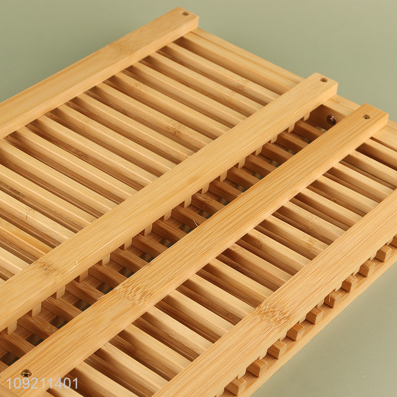 Wholesale 2-Tier Natural Bamboo Dish Drying Rack Foldable Dish Rack