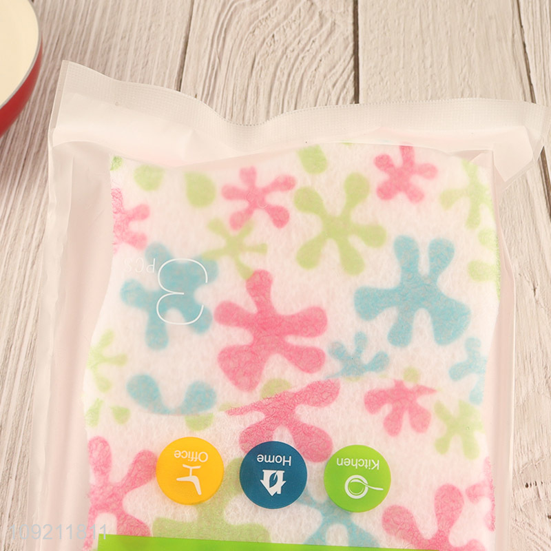 Yiwu market 3pcs printed kitchen dish washing scouring pad set for sale
