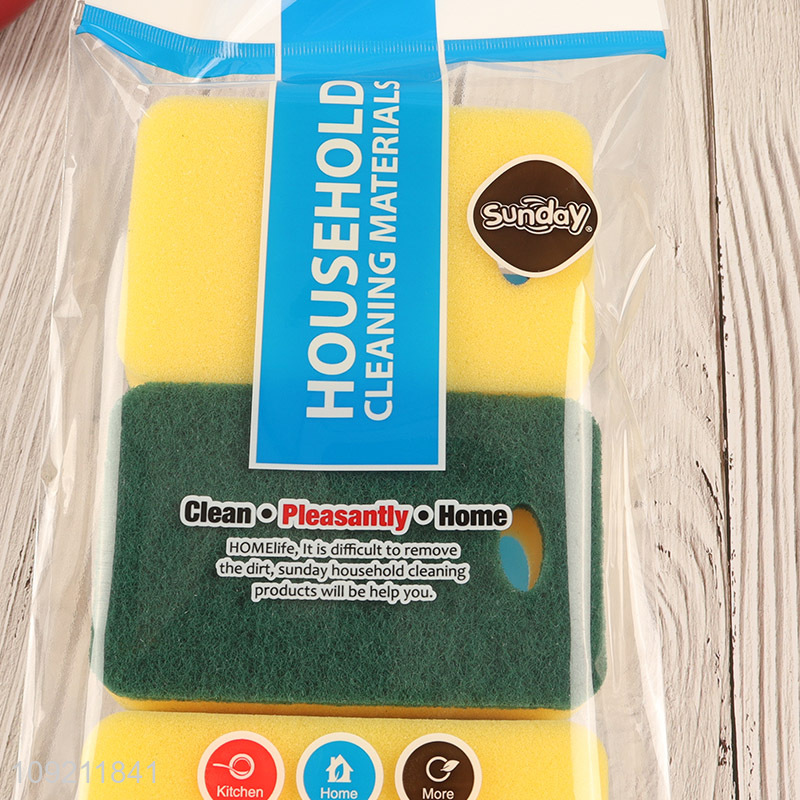 Factory price 3pcs household kitchen dish washing scouring pad cleaning sponge