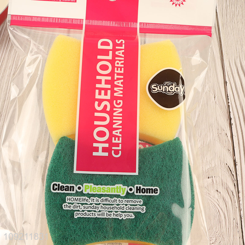 Online wholesale 3pcs double-sided kitchen dish washing scouring pad cleaning sponge
