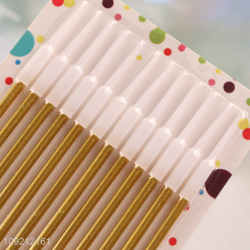 High Quality 12-Count Gold Thin Long Cake Candles Party Candles