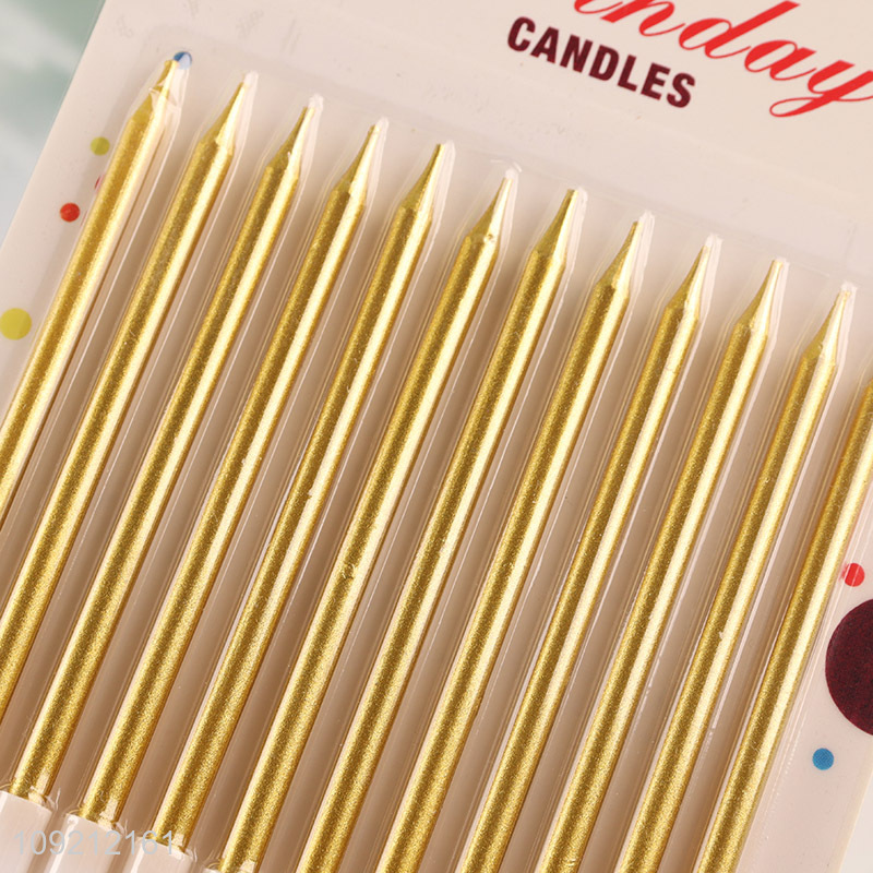 High Quality 12-Count Gold Thin Long Cake Candles Party Candles