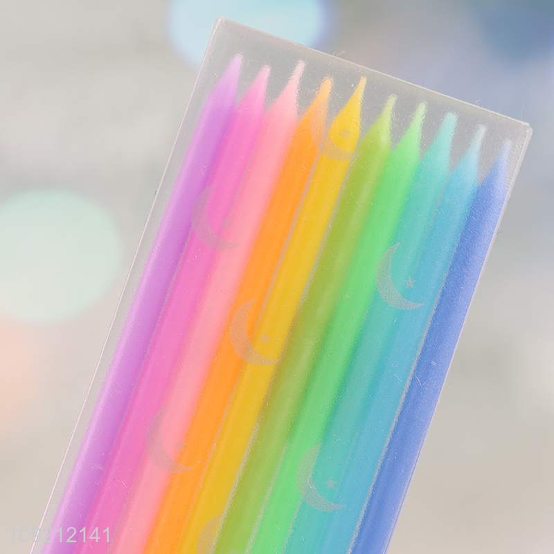 Hot Selling 10-Count Rainbow Cake Candles Thin Long Cake Candles